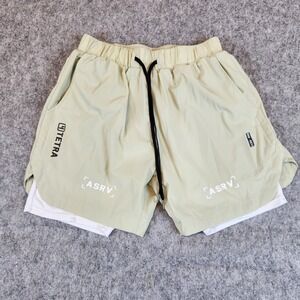 ASRV Tetra DSG 0411 2-in-1 Training Shorts Men L Green Drawstring Workout Pocket